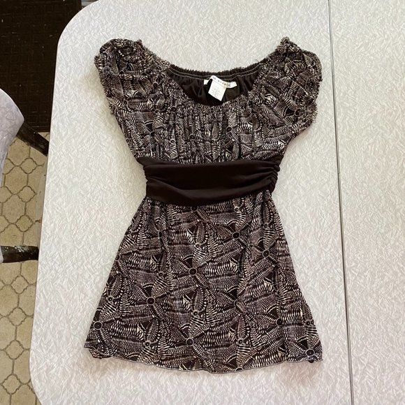 Max Studio Brown Pattern Size Small Blouson Style Blouse Top - Picture 7 of 9